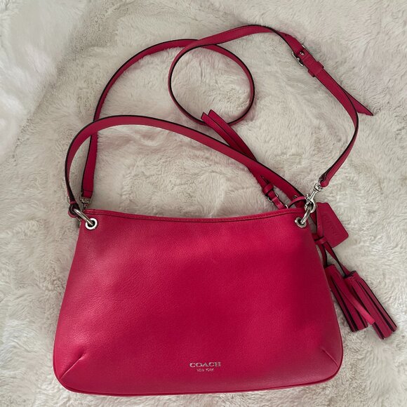 COACH Legacy Leather Double Gusset Hobo Crossbody #26601 Pink Scarlet - Picture 3 of 13